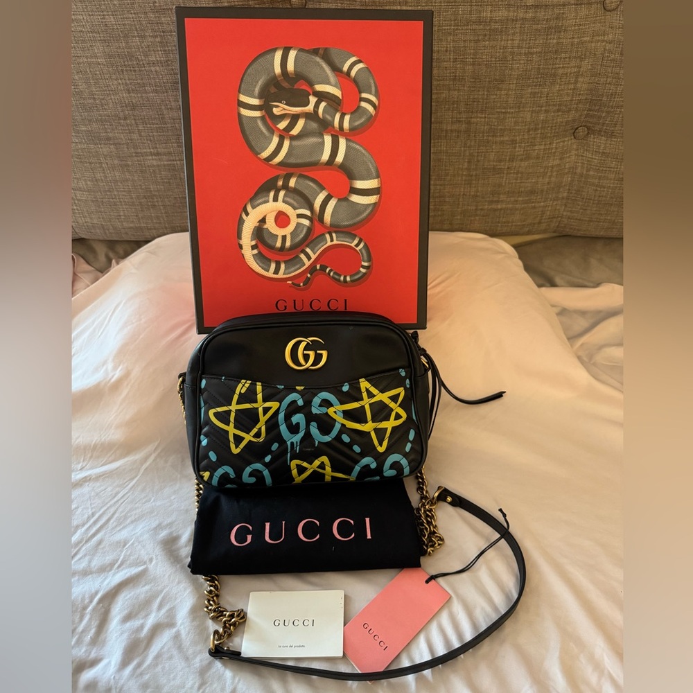Authentic Gucci Matelasse Leather GG Marmont Ghost Medium Crossbody Bag